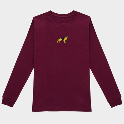 Bobby's Planet Men's Embroidered German Shepherd Long Sleeve Shirt from Paws Dog Cat Animals Collection in Maroon Color#color_maroon