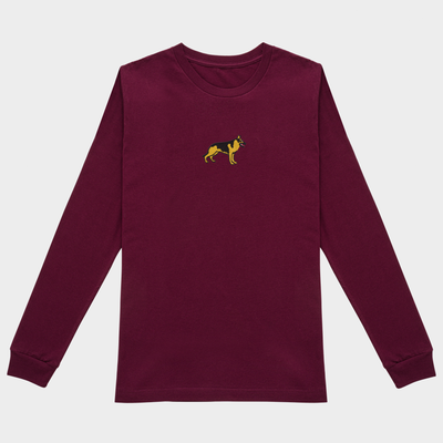 Bobby's Planet Women's Embroidered German Shepherd Long Sleeve Shirt from Paws Dog Cat Animals Collection in Maroon Color#color_maroon
