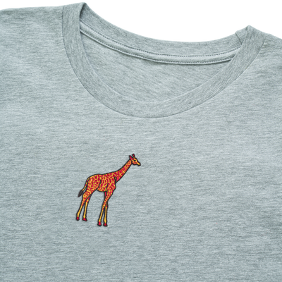 Bobby's Planet Men's Embroidered Giraffe Long Sleeve Shirt from African Animals Collection in Athletic Heather Color#color_athletic-heather