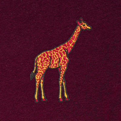 Bobby's Planet Women's Embroidered Giraffe Long Sleeve Shirt from African Animals Collection in Maroon Color#color_maroon