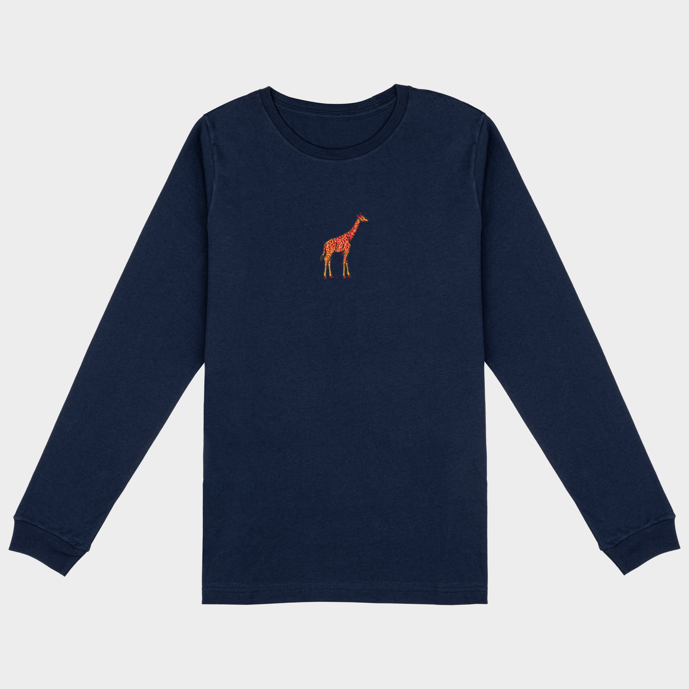 Bobby's Planet Men's Embroidered Giraffe Long Sleeve Shirt from African Animals Collection in Navy Color#color_navy