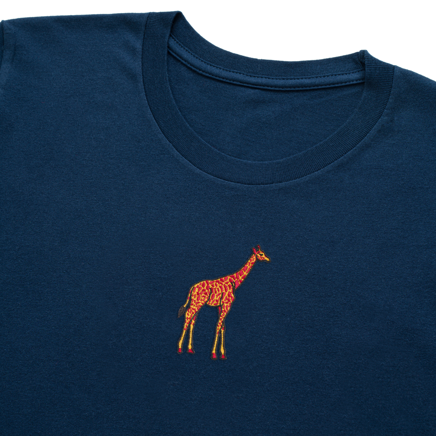 Bobby's Planet Women's Embroidered Giraffe Long Sleeve Shirt from African Animals Collection in Navy Color#color_navy
