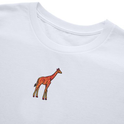 Bobby's Planet Women's Embroidered Giraffe Long Sleeve Shirt from African Animals Collection in White Color#color_white