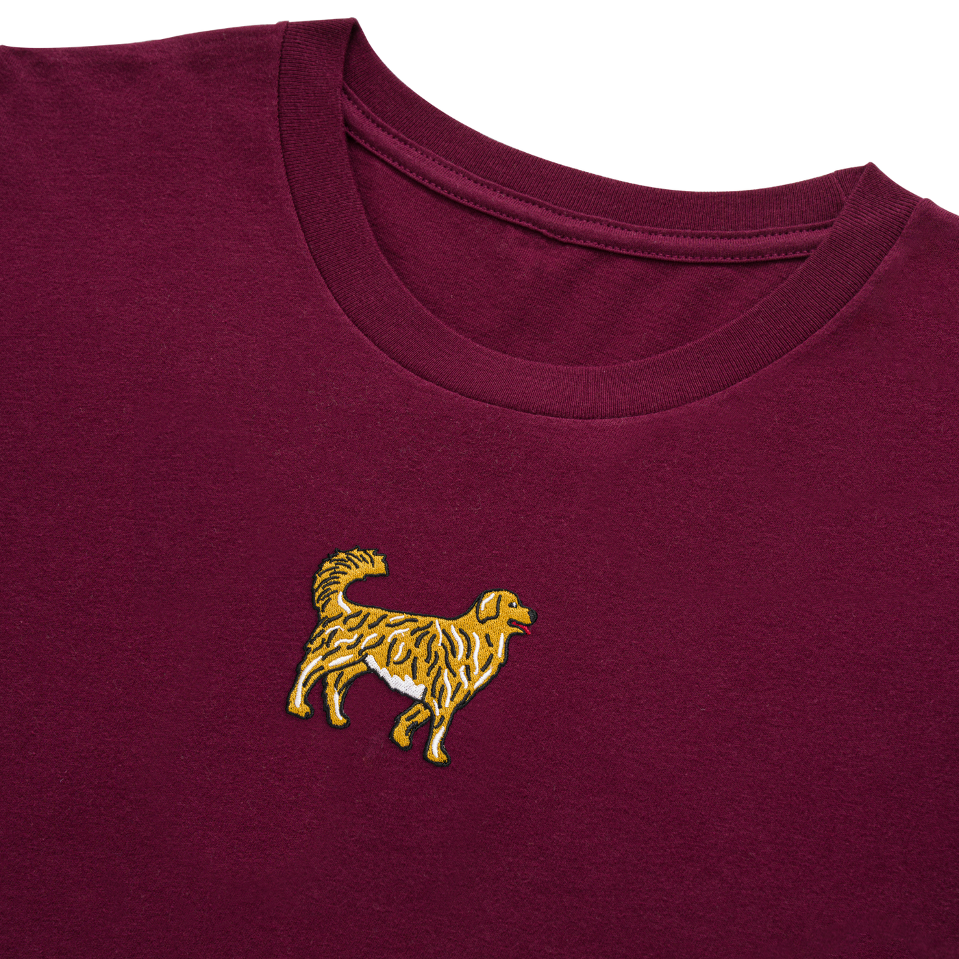 Bobby's Planet Men's Embroidered Golden Retriever Long Sleeve Shirt from Paws Dog Cat Animals Collection in Maroon Color#color_maroon