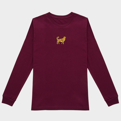 Bobby's Planet Men's Embroidered Golden Retriever Long Sleeve Shirt from Paws Dog Cat Animals Collection in Maroon Color#color_maroon