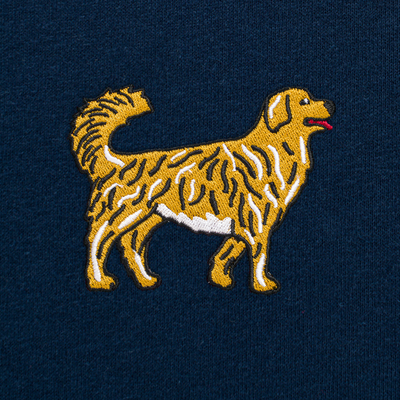 Bobby's Planet Women's Embroidered Golden Retriever Long Sleeve Shirt from Paws Dog Cat Animals Collection in Navy Color#color_navy