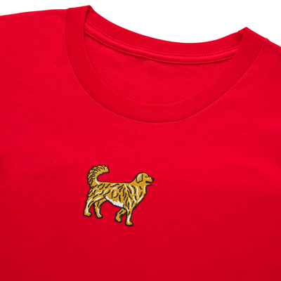 Bobby's Planet Women's Embroidered Golden Retriever Long Sleeve Shirt from Paws Dog Cat Animals Collection in Red Color#color_red