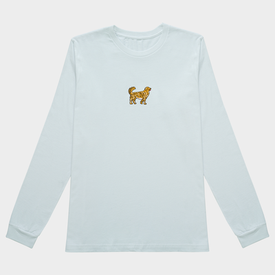 Bobby's Planet Women's Embroidered Golden Retriever Long Sleeve Shirt from Paws Dog Cat Animals Collection in White Color#color_white