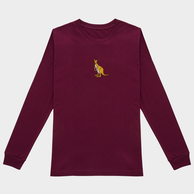 Bobby's Planet Women's Embroidered Kangaroo Long Sleeve Shirt from Australia Down Under Animals Collection in Maroon Color#color_maroon