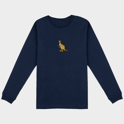 Bobby's Planet Men's Embroidered Kangaroo Long Sleeve Shirt from Australia Down Under Animals Collection in Navy Color#color_navy