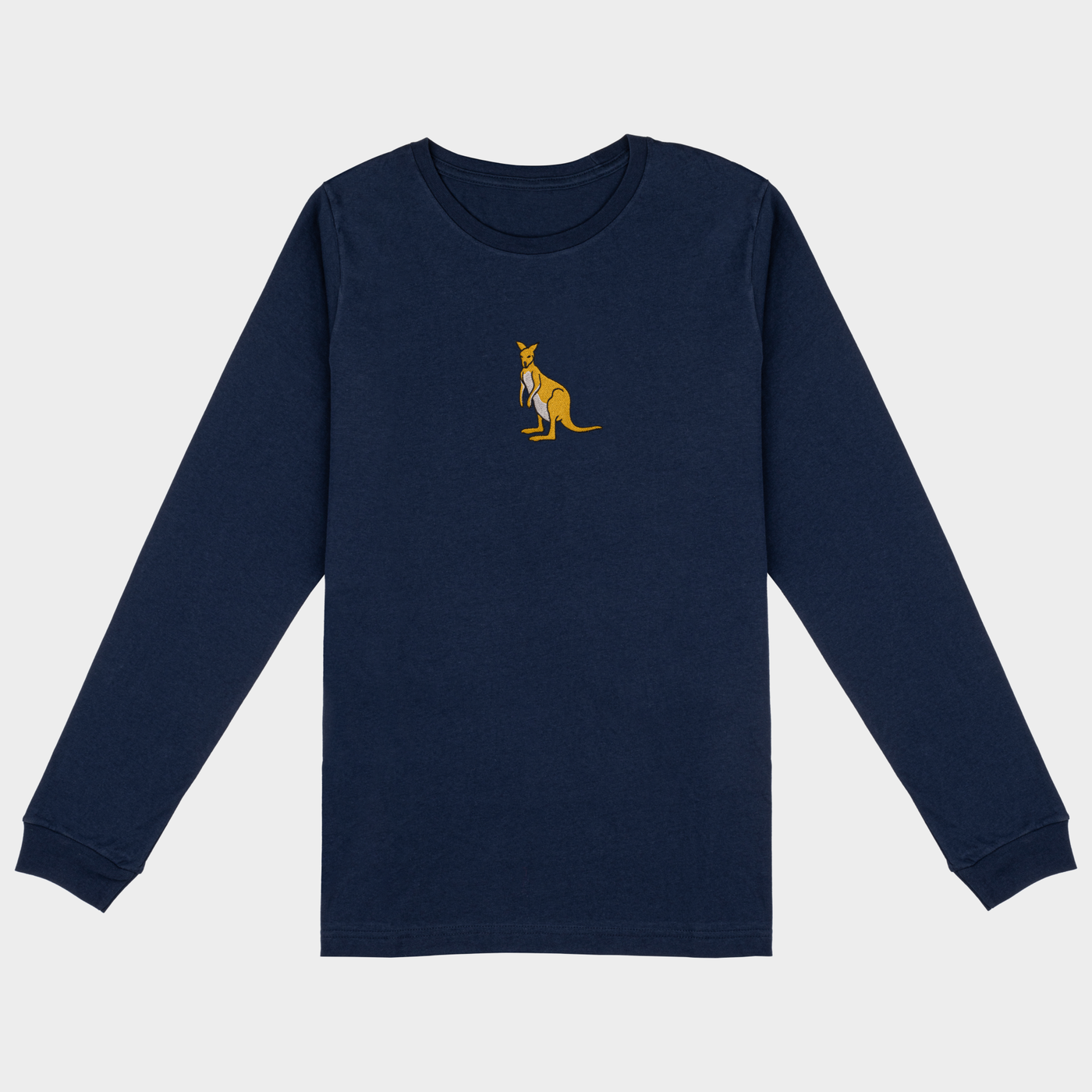 Bobby's Planet Women's Embroidered Kangaroo Long Sleeve Shirt from Australia Down Under Animals Collection in Navy Color#color_navy