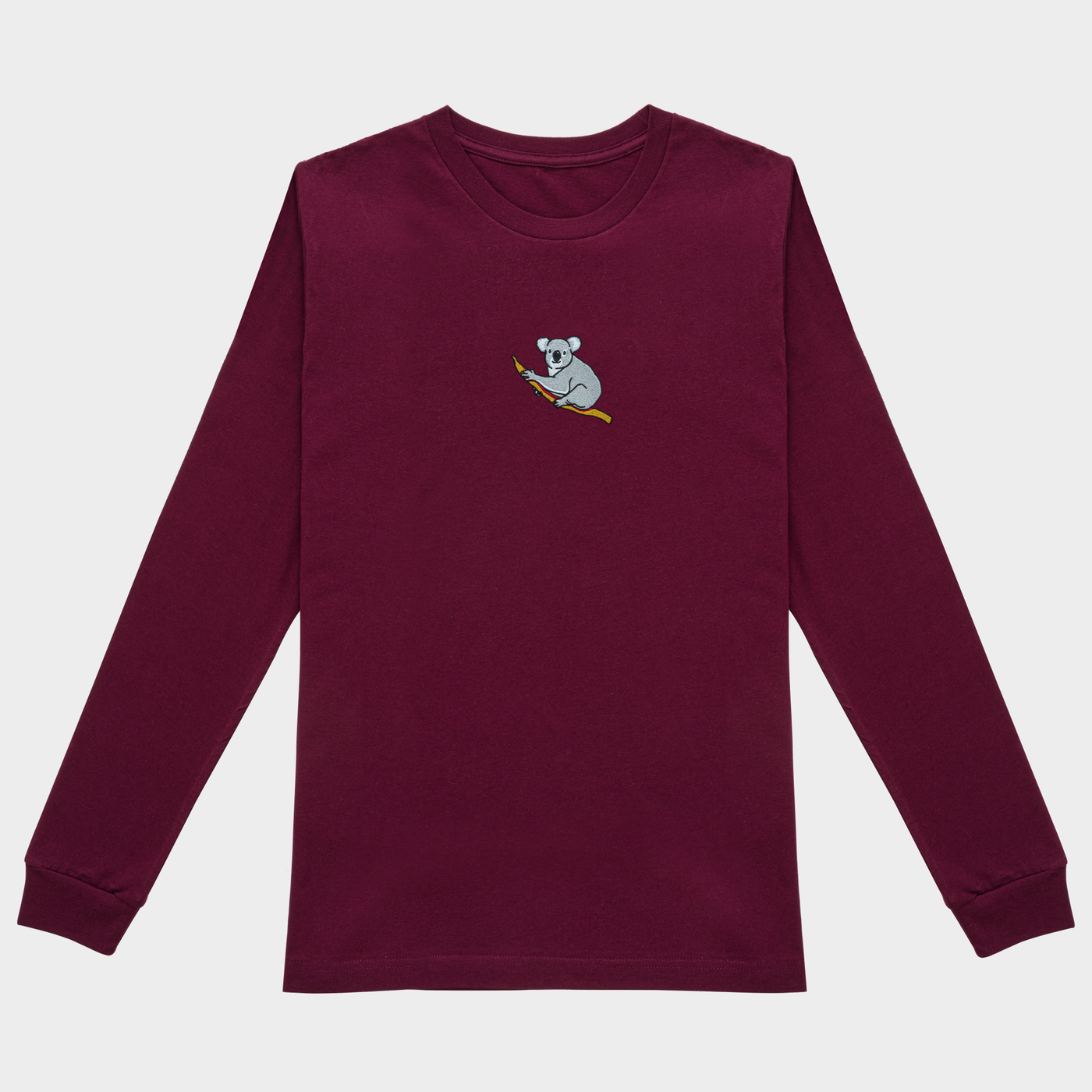 Bobby's Planet Women's Embroidered Koala Long Sleeve Shirt from Australia Down Under Animals Collection in Maroon Color#color_maroon