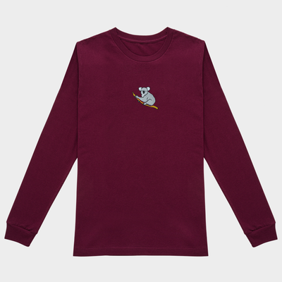 Bobby's Planet Women's Embroidered Koala Long Sleeve Shirt from Australia Down Under Animals Collection in Maroon Color#color_maroon