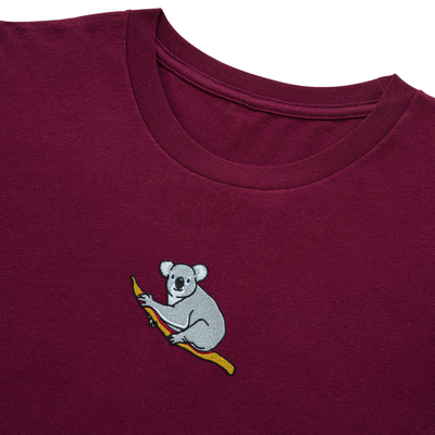 Bobby's Planet Men's Embroidered Koala Long Sleeve Shirt from Australia Down Under Animals Collection in Maroon Color#color_maroon