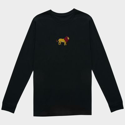 Bobby's Planet Men's Embroidered Lion Long Sleeve Shirt from African Animals Collection in Black Color#color_black