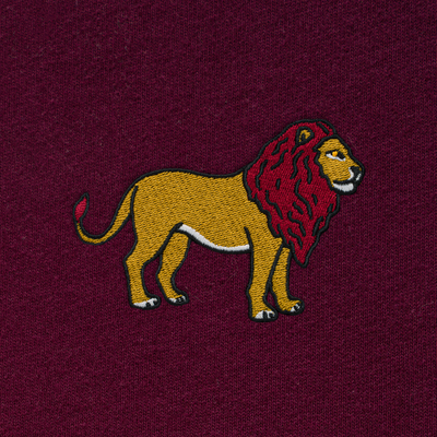 Bobby's Planet Men's Embroidered Lion Long Sleeve Shirt from African Animals Collection in Maroon Color#color_maroon