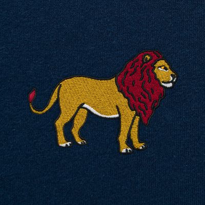 Bobby's Planet Women's Embroidered Lion Long Sleeve Shirt from African Animals Collection in Navy Color#color_navy