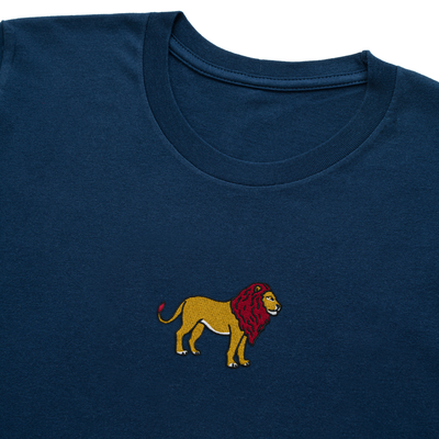 Bobby's Planet Men's Embroidered Lion Long Sleeve Shirt from African Animals Collection in Navy Color#color_navy