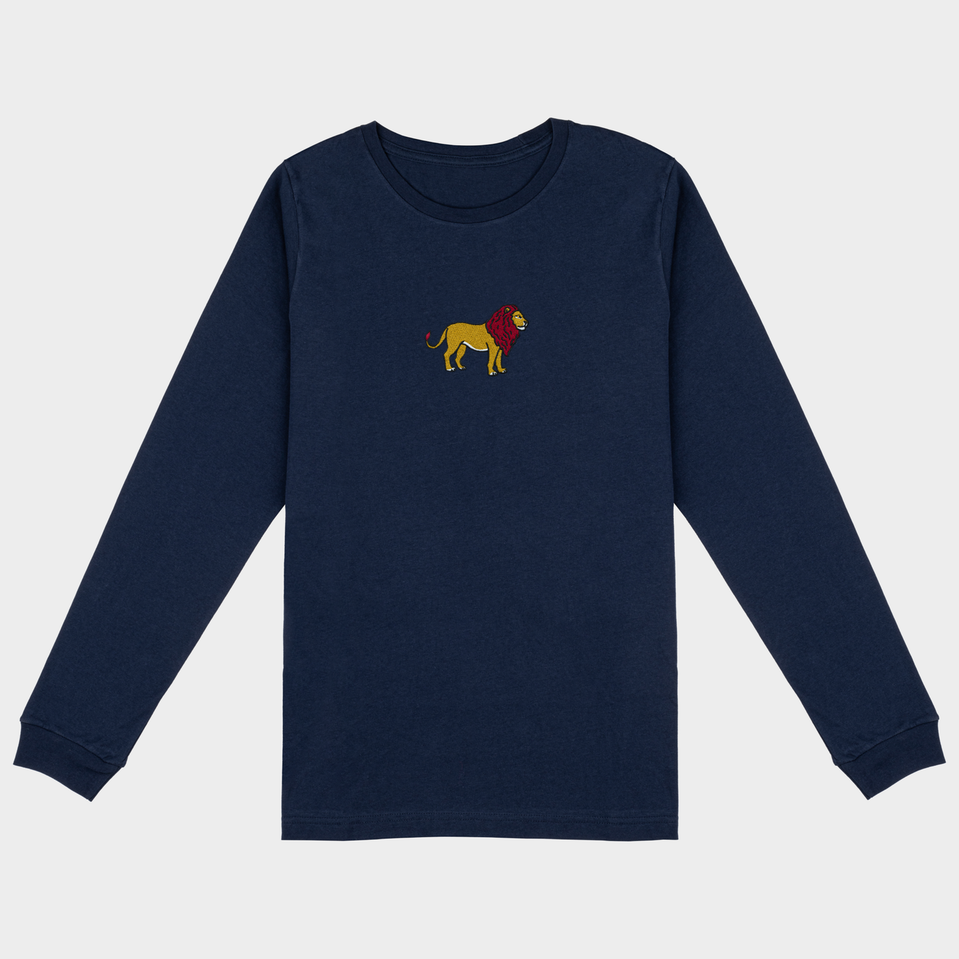 Bobby's Planet Women's Embroidered Lion Long Sleeve Shirt from African Animals Collection in Navy Color#color_navy