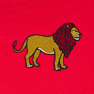 Bobby's Planet Women's Embroidered Lion Long Sleeve Shirt from African Animals Collection in Red Color#color_red