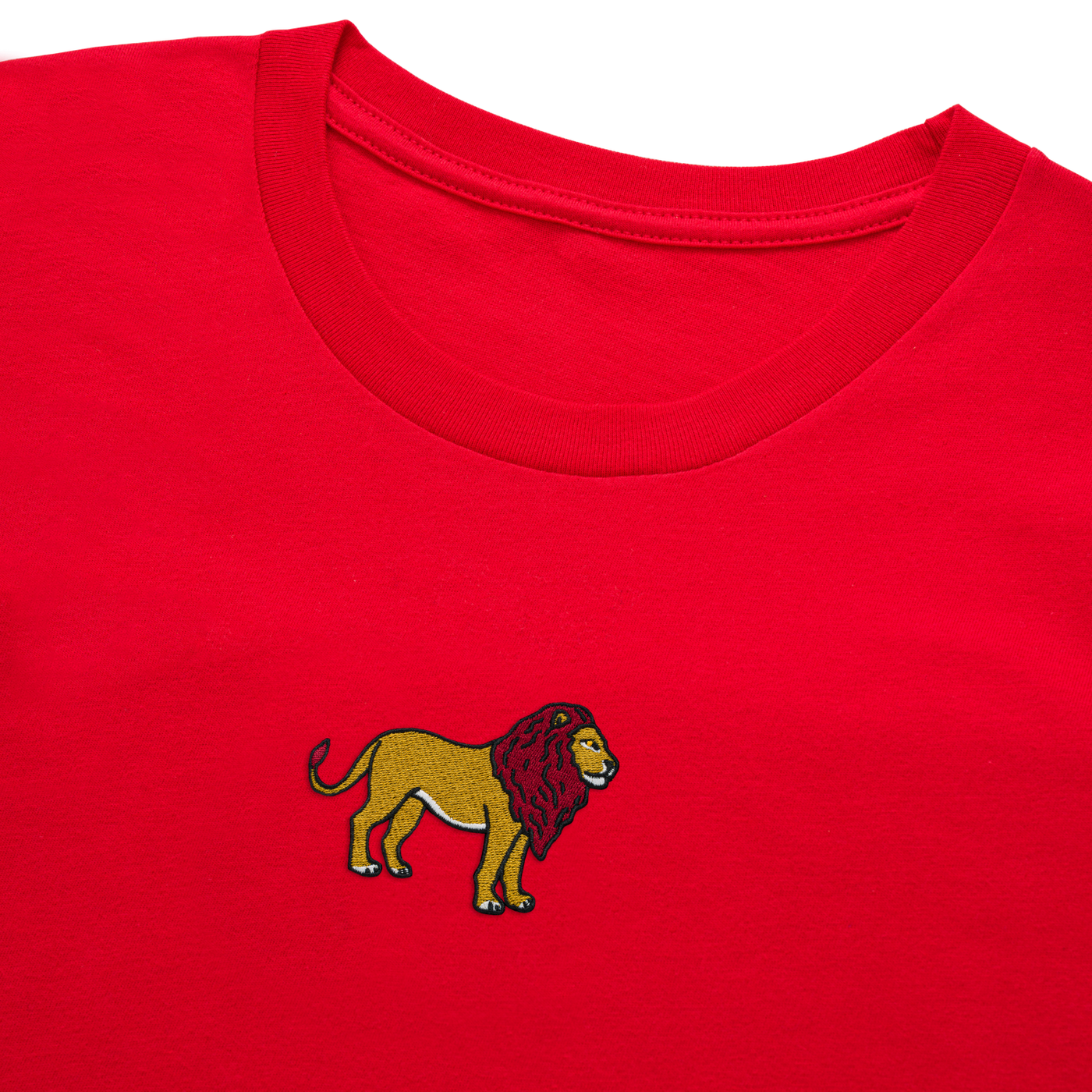 Bobby's Planet Women's Embroidered Lion Long Sleeve Shirt from African Animals Collection in Red Color#color_red