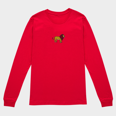 Bobby's Planet Women's Embroidered Lion Long Sleeve Shirt from African Animals Collection in Red Color#color_red