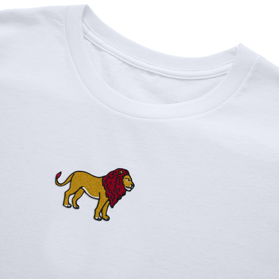 Bobby's Planet Women's Embroidered Lion Long Sleeve Shirt from African Animals Collection in White Color#color_white