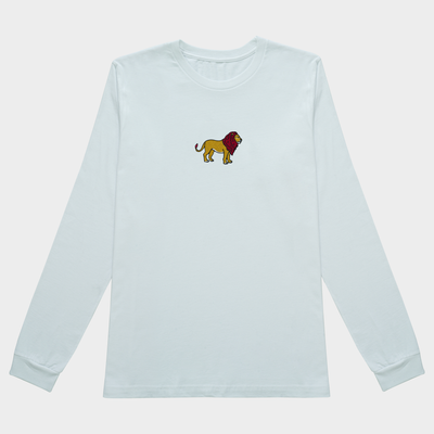 Bobby's Planet Women's Embroidered Lion Long Sleeve Shirt from African Animals Collection in White Color#color_white