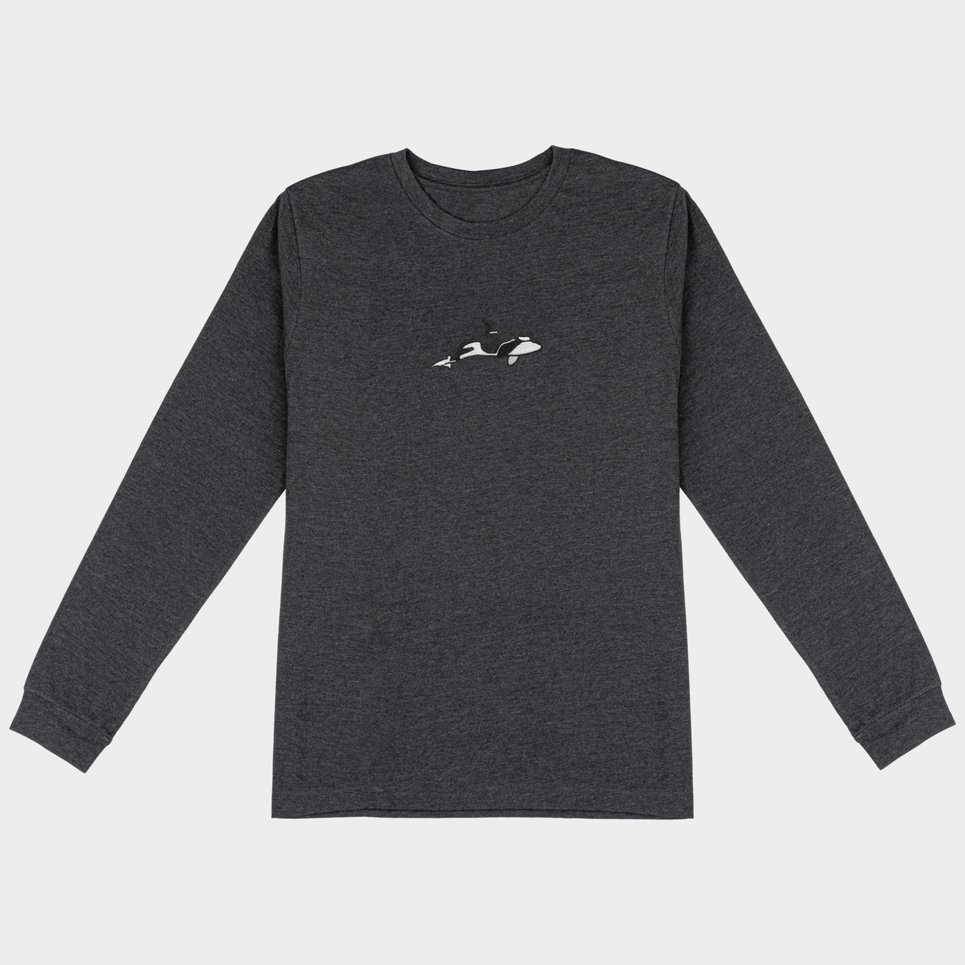 Bobby's Planet Men's Embroidered Orca Long Sleeve Shirt from Seven Seas Fish Animals Collection in Dark Grey Heather Color#color_dark-grey-heather