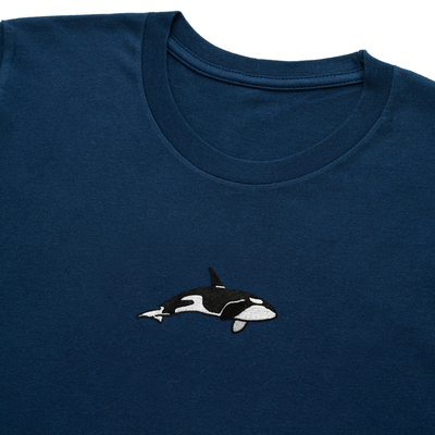 Bobby's Planet Men's Embroidered Orca Long Sleeve Shirt from Seven Seas Fish Animals Collection in Navy Color#color_navy