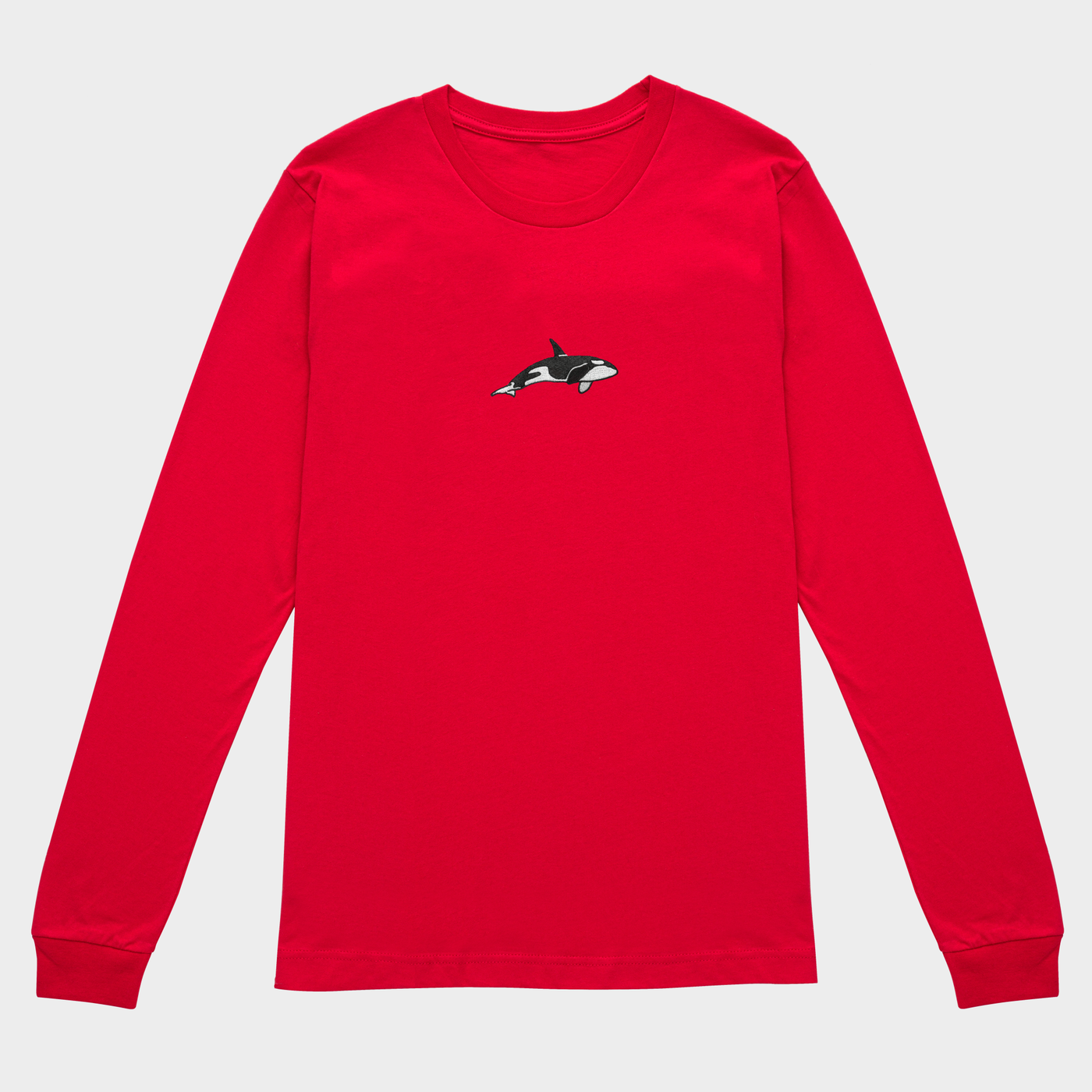 Bobby's Planet Women's Embroidered Orca Long Sleeve Shirt from Seven Seas Fish Animals Collection in Red Color#color_red