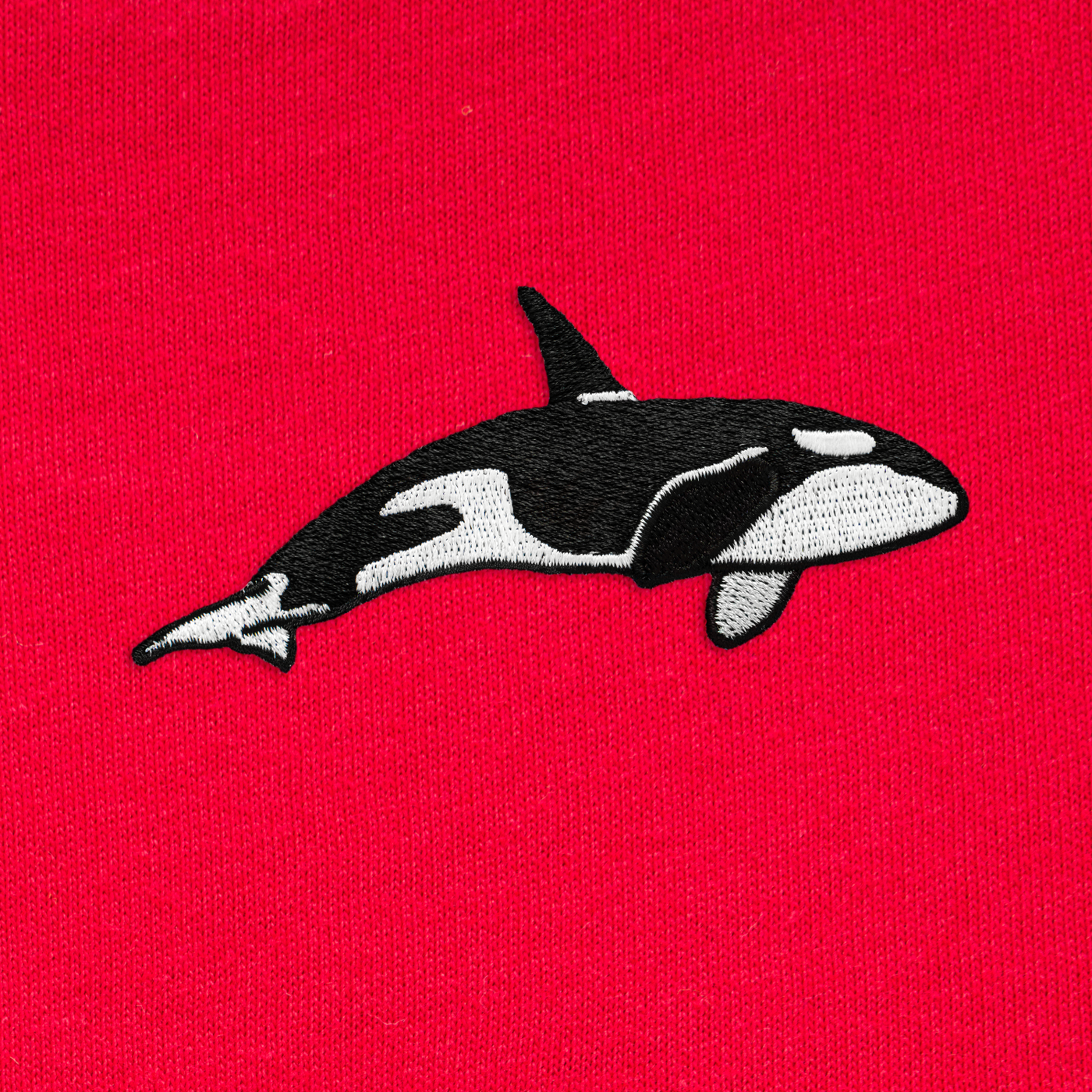 Bobby's Planet Women's Embroidered Orca Long Sleeve Shirt from Seven Seas Fish Animals Collection in Red Color#color_red