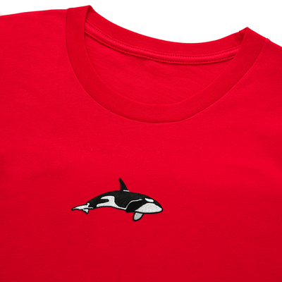 Bobby's Planet Women's Embroidered Orca Long Sleeve Shirt from Seven Seas Fish Animals Collection in Red Color#color_red