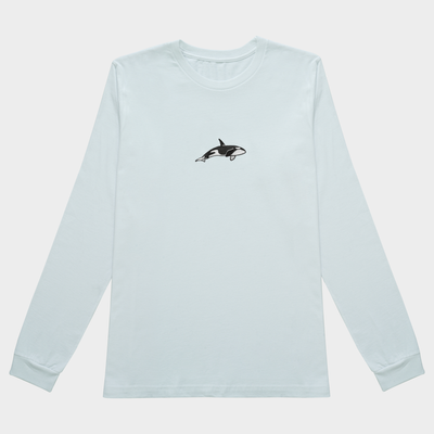 Bobby's Planet Women's Embroidered Orca Long Sleeve Shirt from Seven Seas Fish Animals Collection in White Color#color_white