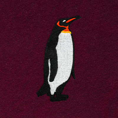 Bobby's Planet Men's Embroidered Penguin Long Sleeve Shirt from Arctic Polar Animals Collection in Maroon Color#color_maroon