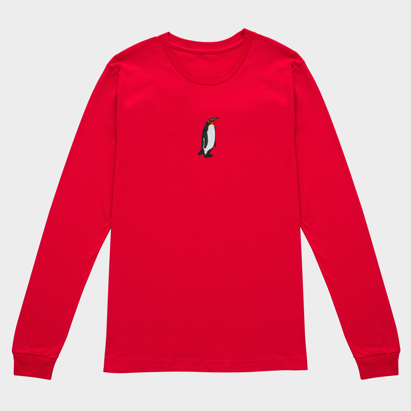 Bobby's Planet Women's Embroidered Penguin Long Sleeve Shirt from Arctic Polar Animals Collection in Red Color#color_red