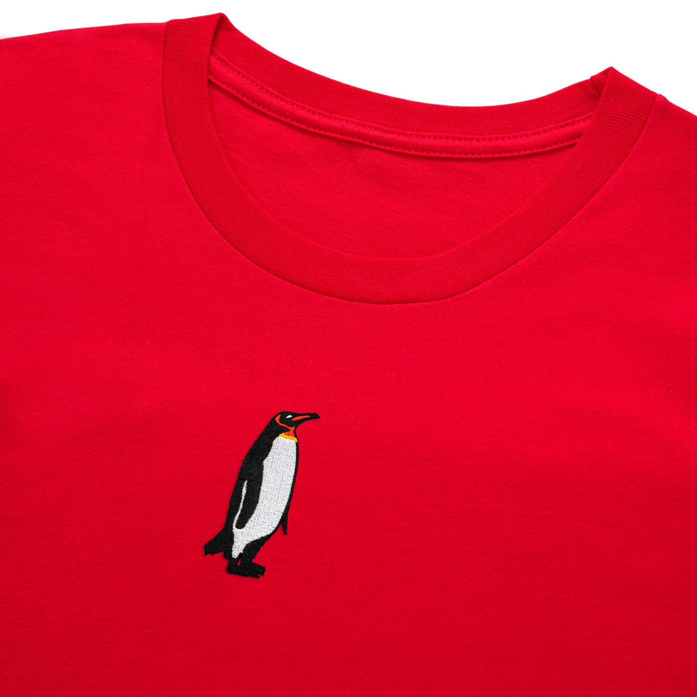 Bobby's Planet Women's Embroidered Penguin Long Sleeve Shirt from Arctic Polar Animals Collection in Red Color#color_red
