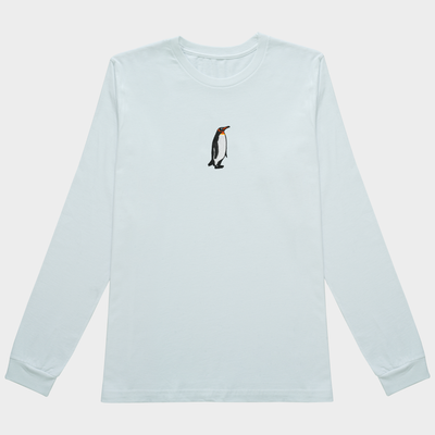 Bobby's Planet Men's Embroidered Penguin Long Sleeve Shirt from Arctic Polar Animals Collection in White Color#color_white
