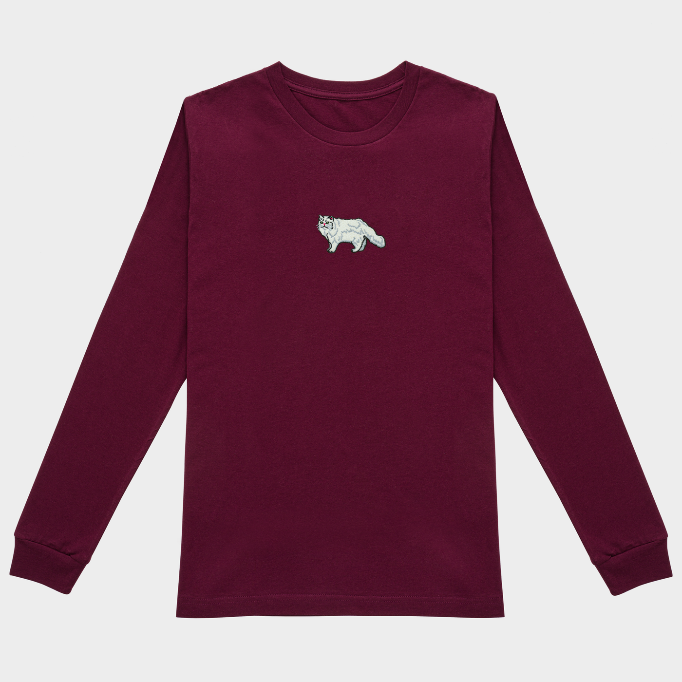 Bobby's Planet Men's Embroidered Persian Long Sleeve Shirt from Paws Dog Cat Animals Collection in Maroon Color#color_maroon
