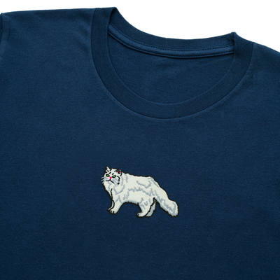 Bobby's Planet Men's Embroidered Persian Long Sleeve Shirt from Paws Dog Cat Animals Collection in Navy Color#color_navy