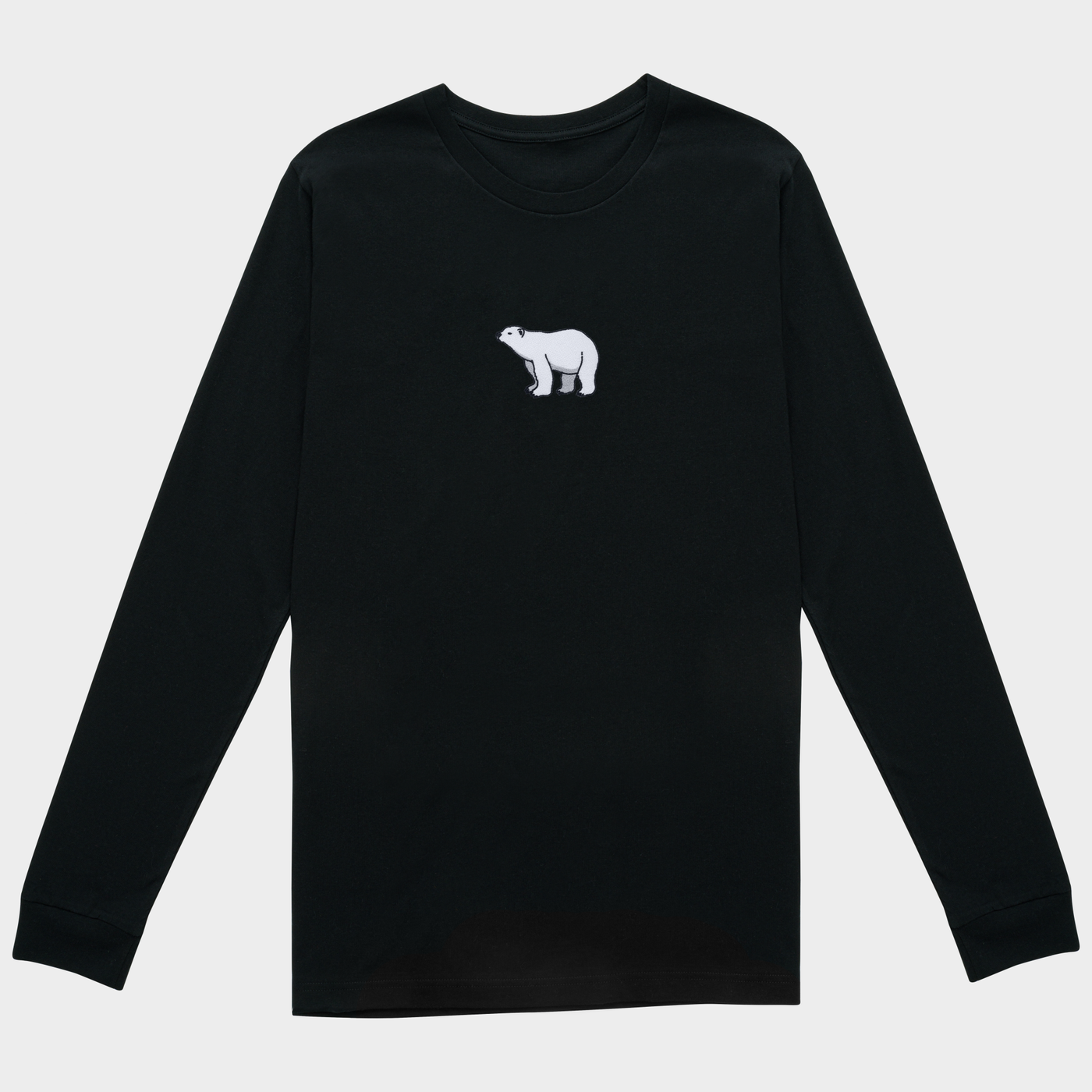 Bobby's Planet Men's Embroidered Polar Bear Long Sleeve Shirt from Arctic Polar Animals Collection in Black Color#color_black