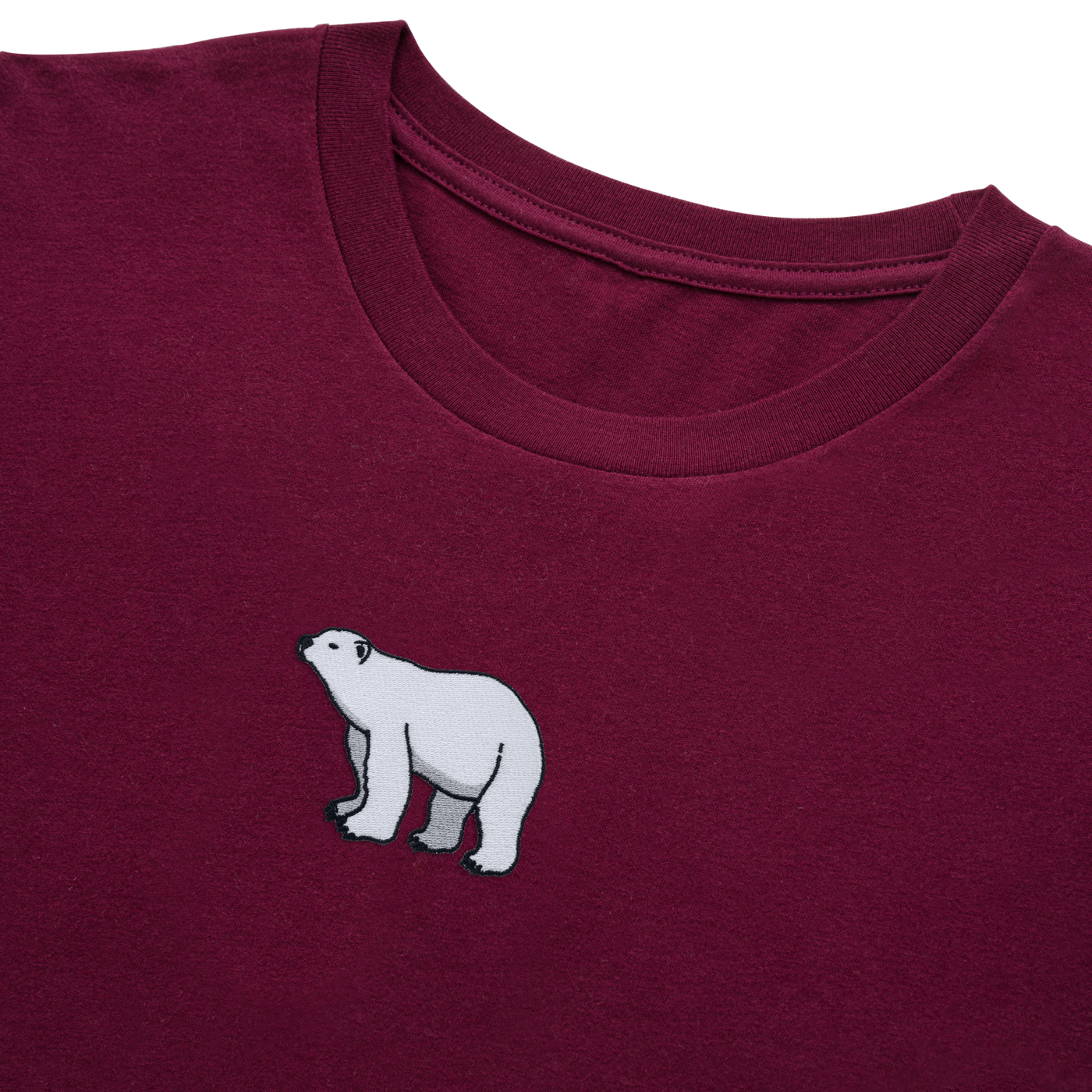 Bobby's Planet Women's Embroidered Polar Bear Long Sleeve Shirt from Arctic Polar Animals Collection in Maroon Color#color_maroon