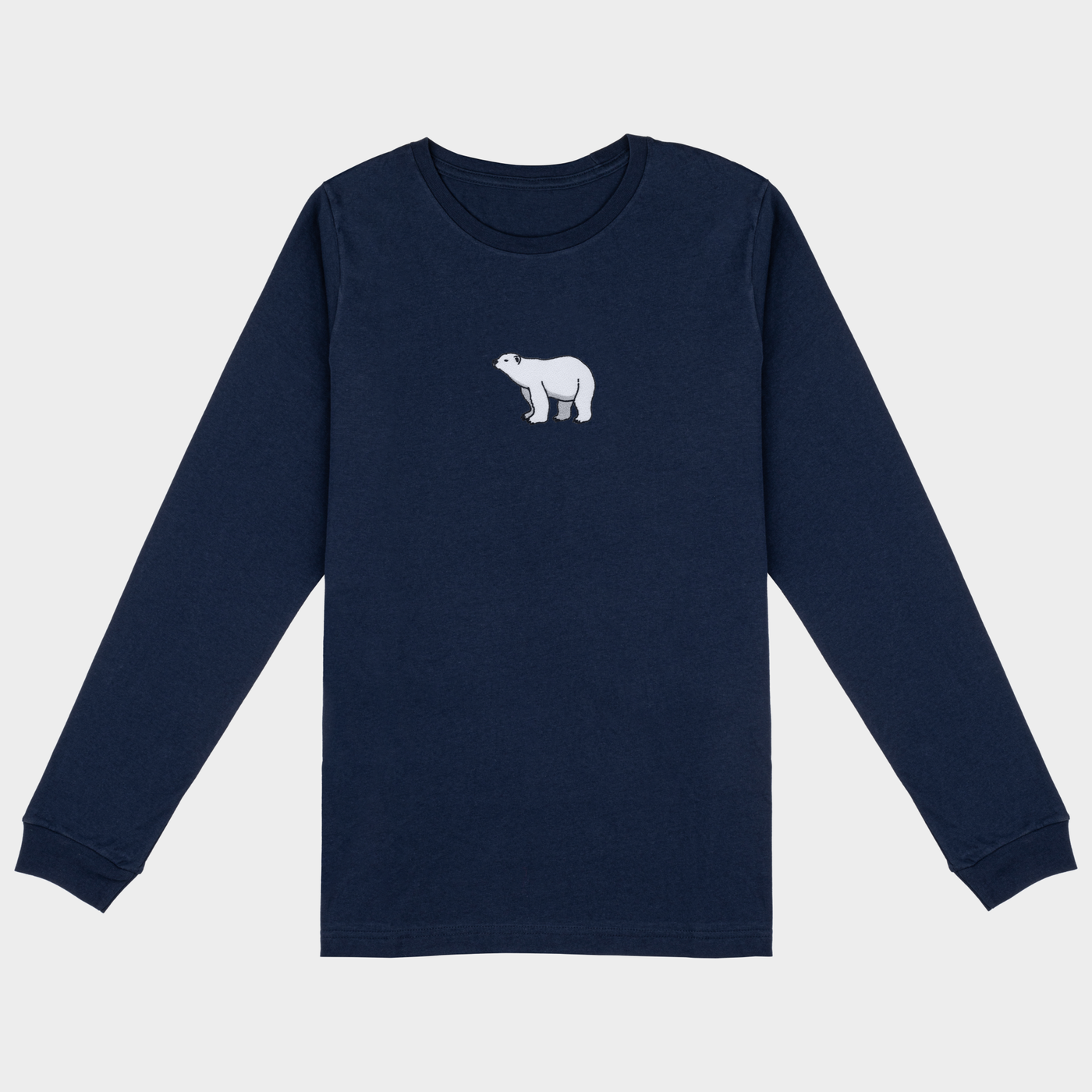 Bobby's Planet Men's Embroidered Polar Bear Long Sleeve Shirt from Arctic Polar Animals Collection in Navy Color#color_navy