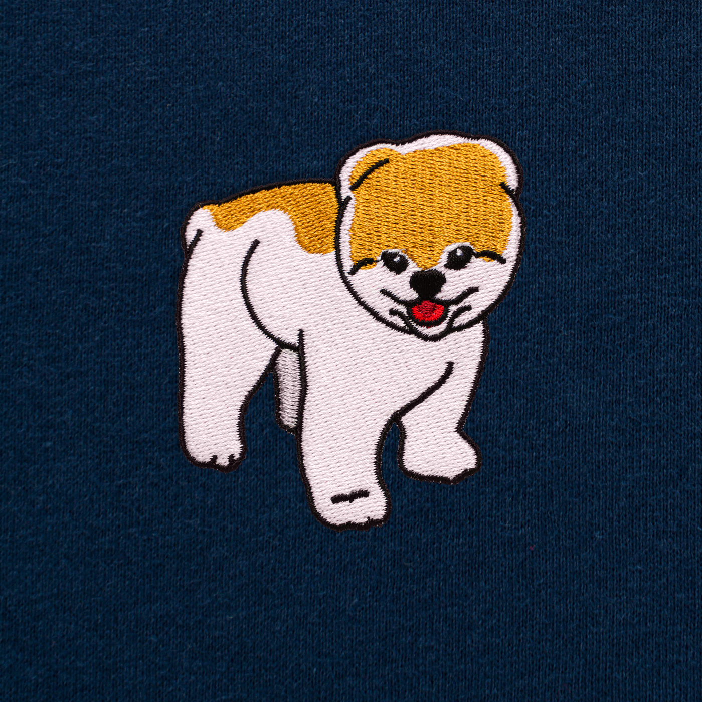 Bobby's Planet Men's Embroidered Pomeranian Long Sleeve Shirt from Paws Dog Cat Animals Collection in Navy Color#color_navy