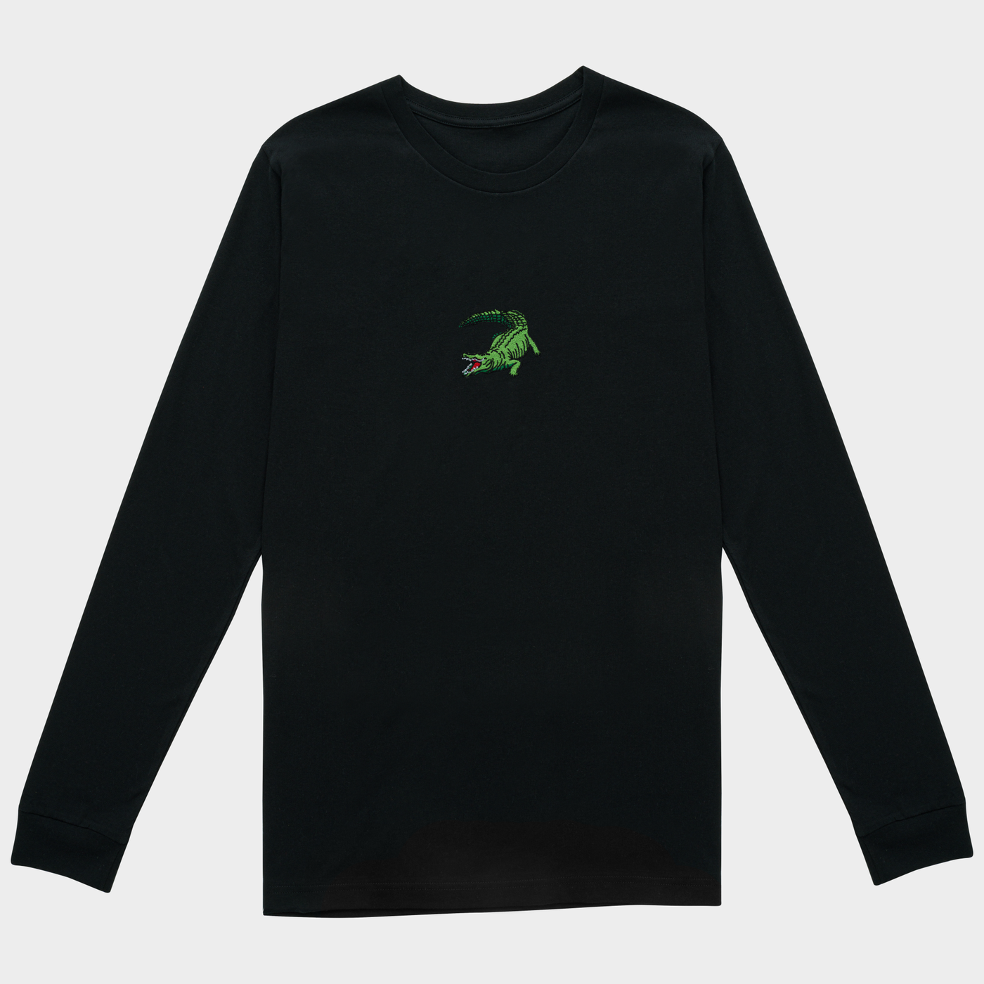 Bobby's Planet Men's Embroidered Saltwater Crocodile Long Sleeve Shirt from Australia Down Under Animals Collection in Black Color#color_black
