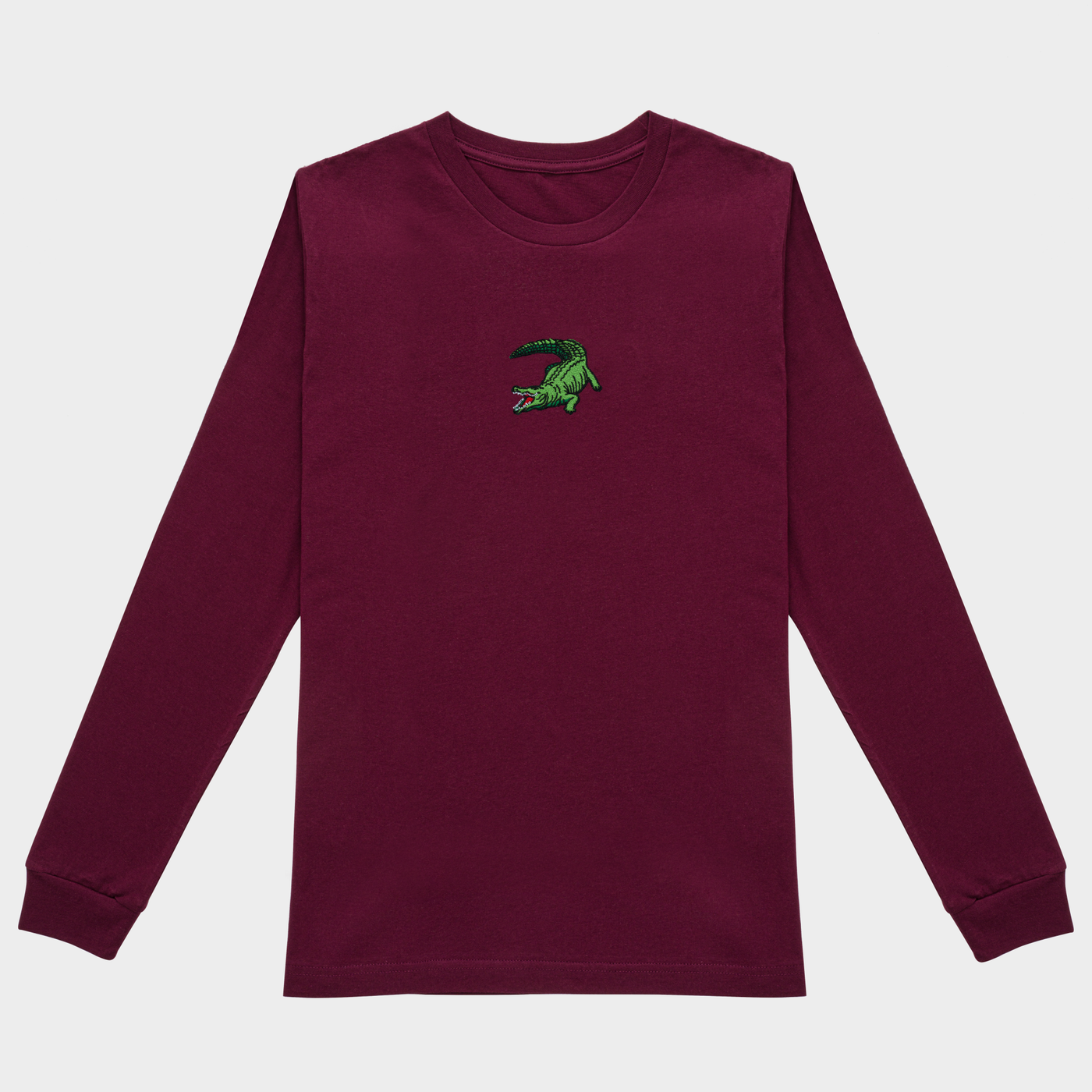 Bobby's Planet Men's Embroidered Saltwater Crocodile Long Sleeve Shirt from Australia Down Under Animals Collection in Maroon Color#color_maroon