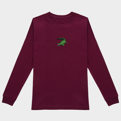 Bobby's Planet Women's Embroidered Saltwater Crocodile Long Sleeve Shirt from Australia Down Under Animals Collection in Maroon Color#color_maroon