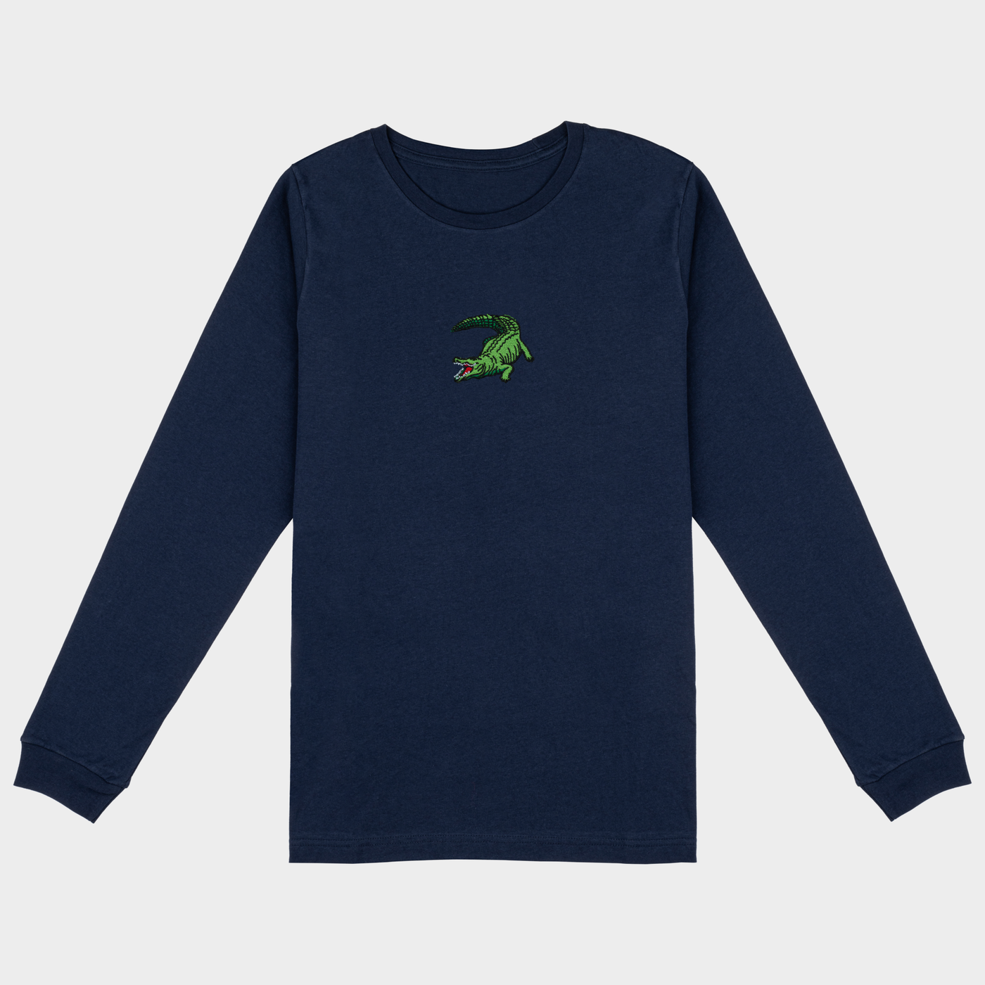 Bobby's Planet Women's Embroidered Saltwater Crocodile Long Sleeve Shirt from Australia Down Under Animals Collection in Navy Color#color_navy