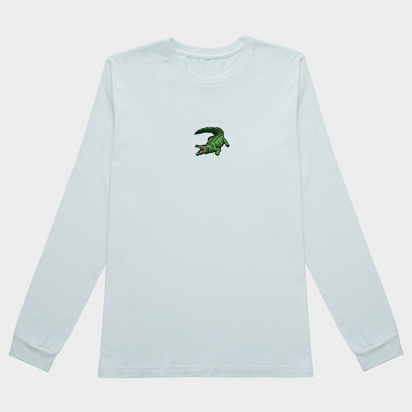 Bobby's Planet Women's Embroidered Saltwater Crocodile Long Sleeve Shirt from Australia Down Under Animals Collection in White Color#color_white