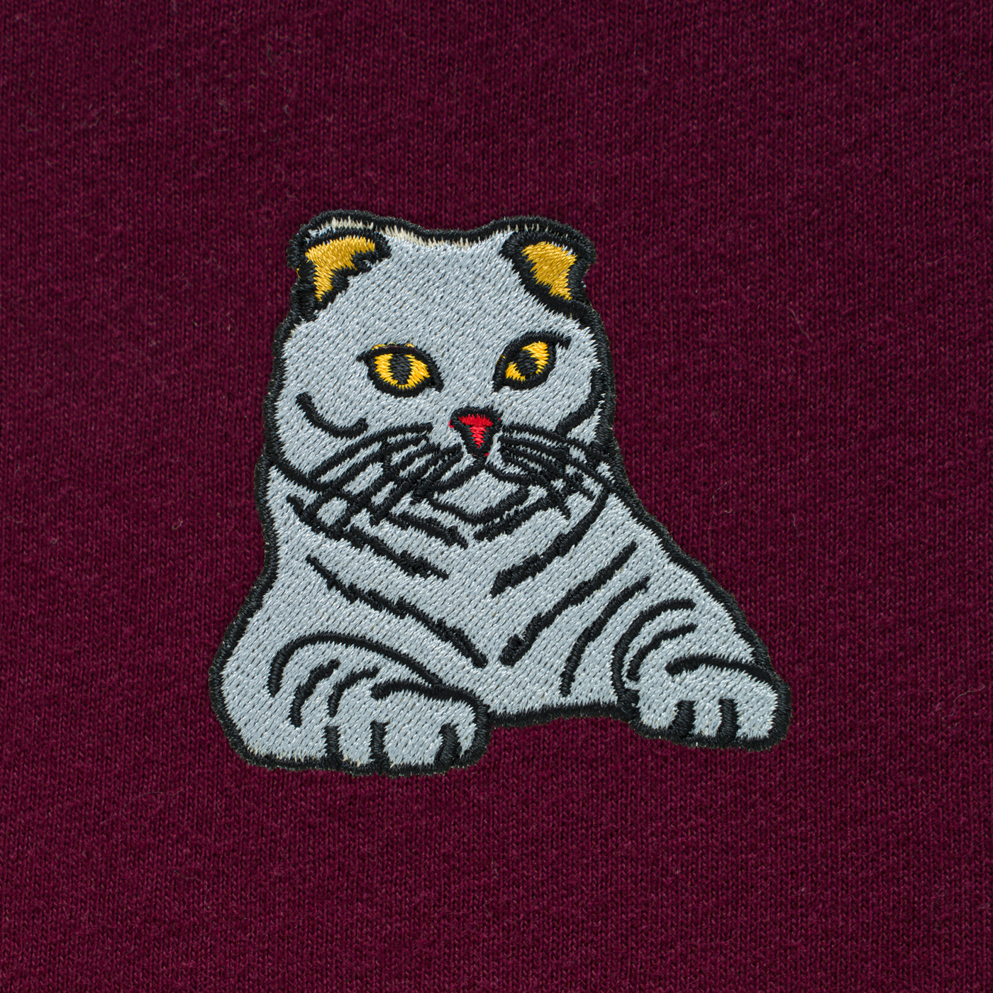 Bobby's Planet Men's Embroidered Scottish Fold Long Sleeve Shirt from Paws Dog Cat Animals Collection in Maroon Color#color_maroon